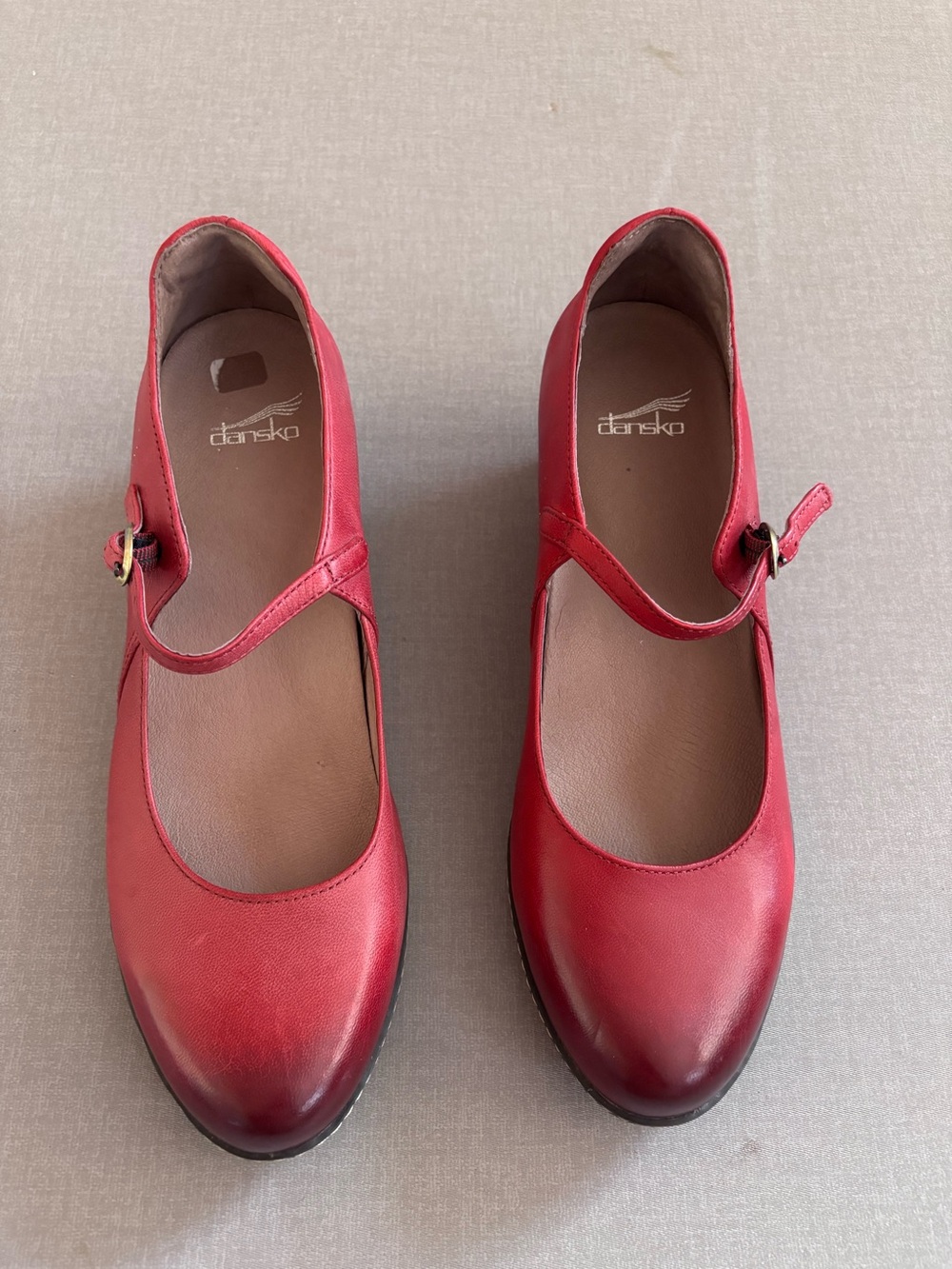 Dansko Red Leather Mary Jane Flats with Strap
